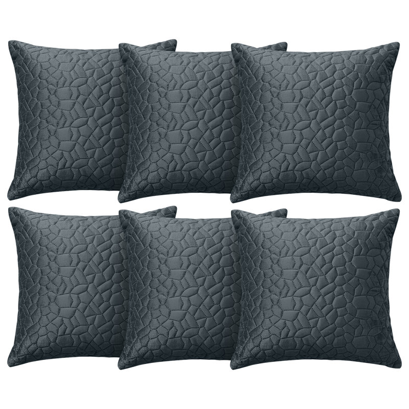 Aspire Homeware Geometric Square Velvet Cushion Covers, Charcoal, Pack of 6