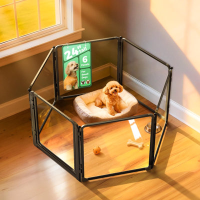 FXW AuraSpace Pro Acrylic Indoor Dog Playpen, Heavy-Duty with Metal Frame, 24" Height 6 Panels for Puppies & Small Dogs, White│Patented