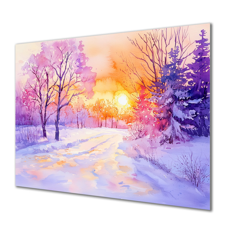 Hiver coucher de soleil en Alaska II - paysages, décoration murale en métal, paysage d'hiver, H 16 po x l 32 po