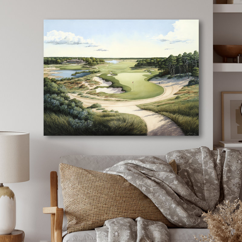 Parcours de golf en été - art encadré de golf, H 24 po x l 32 po x P 1 po, Toile tendue