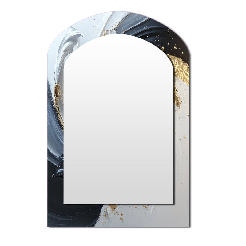 Miroir mural arqué sur métal blanc et or, 43 po x 33 po