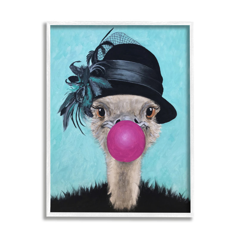Autruche élégant chapeau noir rétro rose Bubblegum par Coco de Paris - Peinture, H 20 po x l 16 po x P 1,5 po
