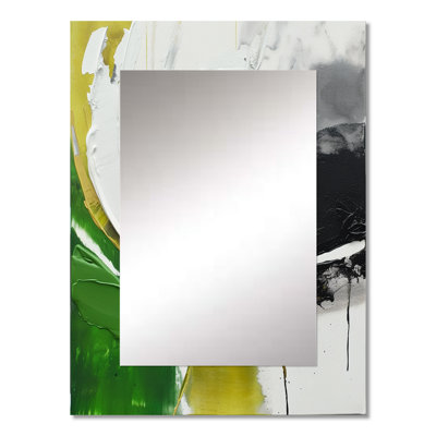 Green And Black Geometric Enchantment II - Marble Mirror, Modern Unique Wall Mirror, Printed Metal Art