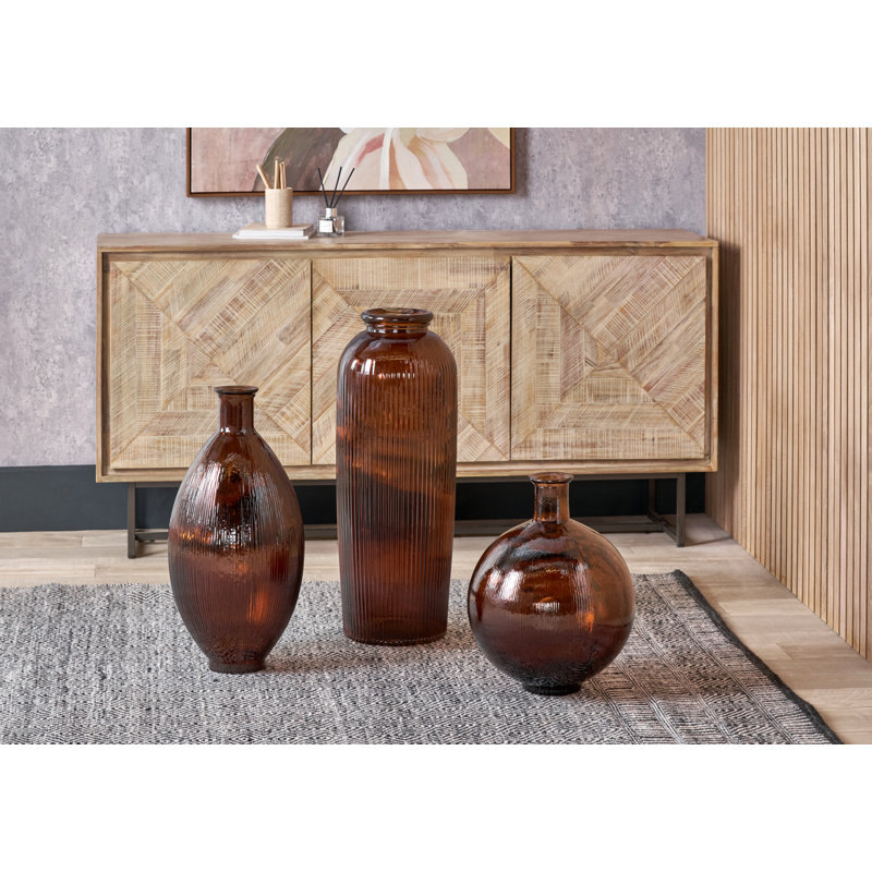 Round Recycled Glass Vase, Pecan Brown