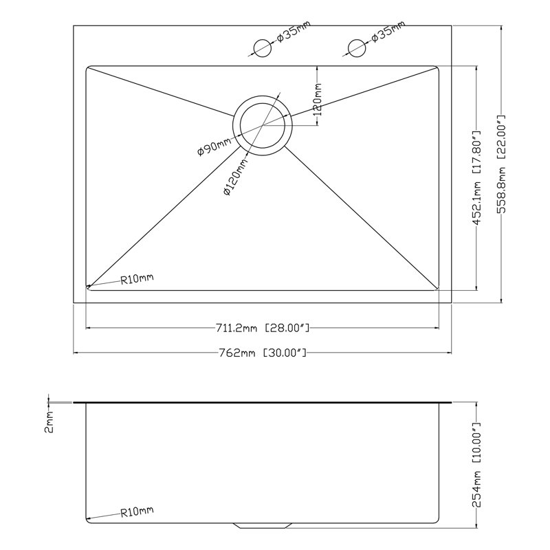 30" L x 22" W Drop-In Kitchen Sink Single Bowl 16 Guage SUS304 Topmount Stainless Steel Kitchen Sink