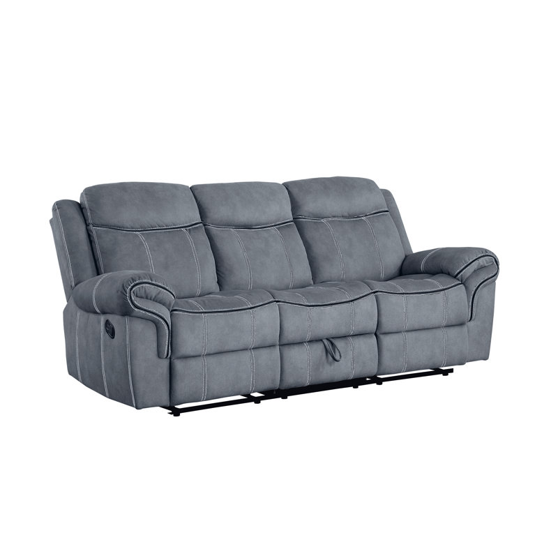 Canapé inclinable en velours gris deux tons Zubaida avec port USB et table rabattable