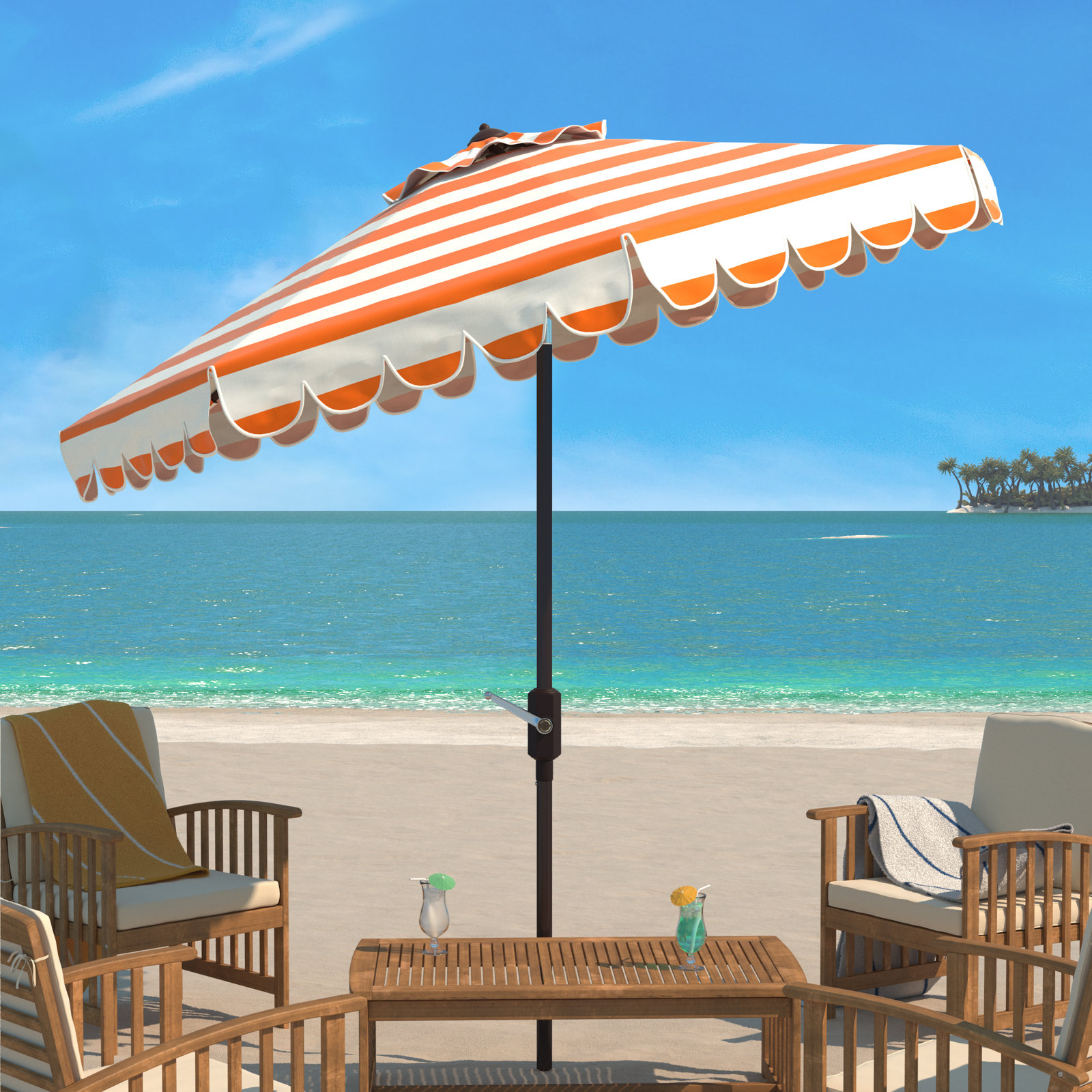 Natalee 8.4' Market Umbrella, Orange/White