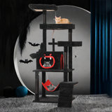 63" Tall Cat Tower Gothic Cat Tree with Hammock, Scratching Post, Cat Condo for Black Halloween
