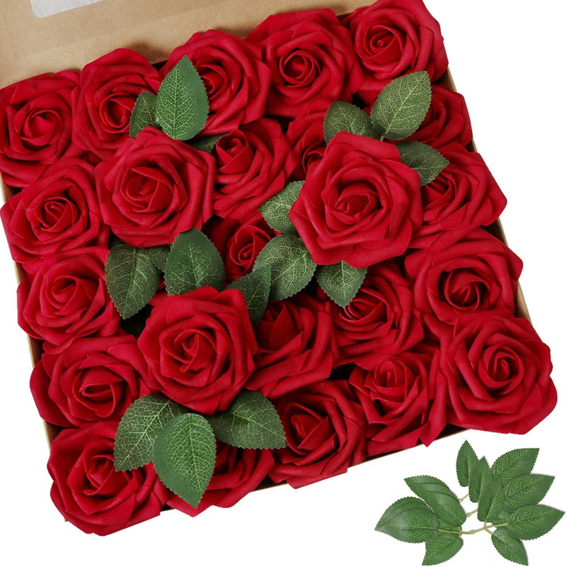 Fleurs artificielles roses rouges foncées artificielles 50 pièces