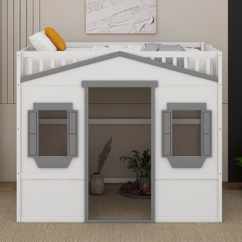 Lit mezzanine avec échelle House, Blanc / Gris, Lit double