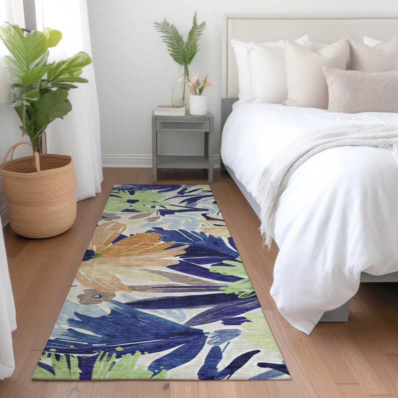 Machine Washable Indoor/Outdoor Claudian ACN1484 Navy Rug, Runner 2'3" x 7'6"