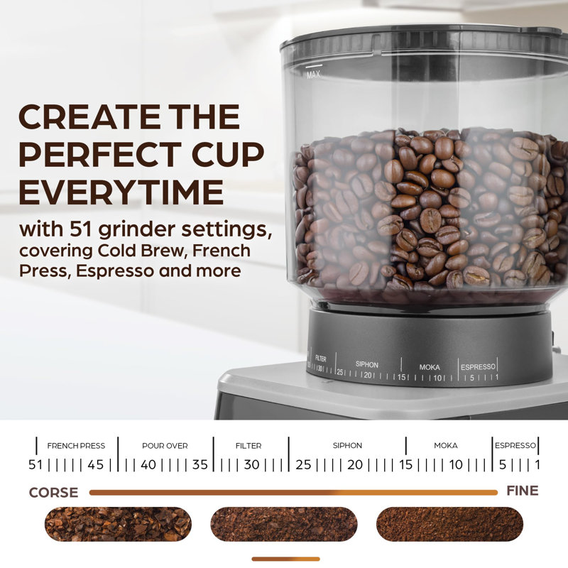 Black Stainless Steel Electric Burr Coffee Grinder with Adjustable Grind