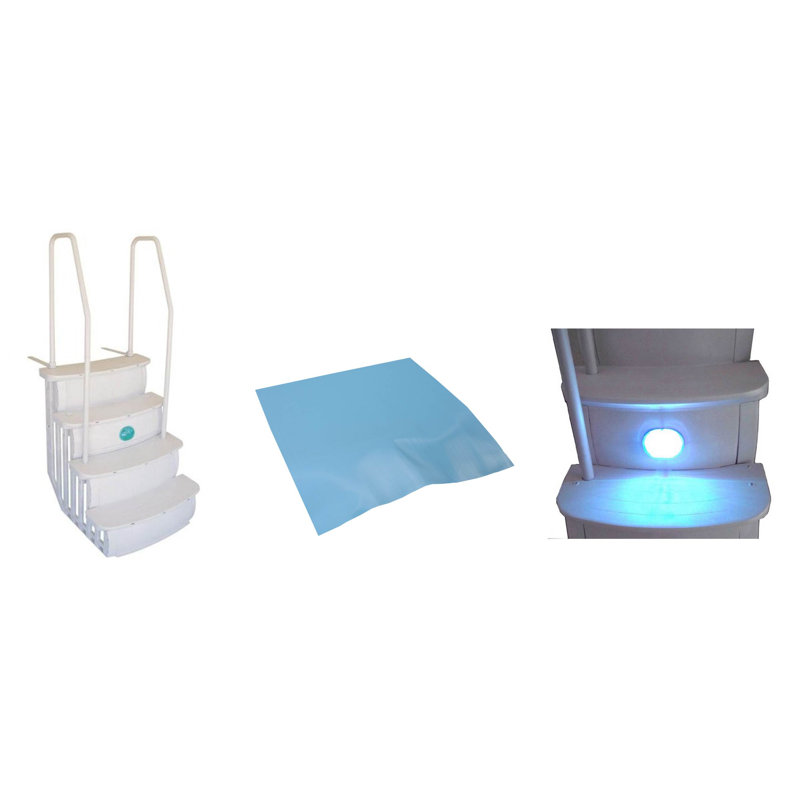 Main Access Istep Above Ground Pool Entry Steps Ladder W/ Mat Pad + LED Light
