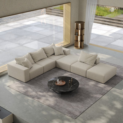 Très grand canapé en nuage éponge, ensemble de canapé modulaire rembourré moderne, ensemble modulaire de salon modulaire en forme de L de 162 po avec 6 coussins, canapé-lit combiné gratuit pour le salon, la chambre à coucher