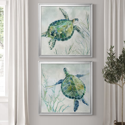 «Seaglass Turtle I», ensemble de 2 reproductions d'art encadrées