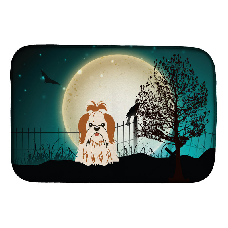 Tapis de séchage tzu de shih halloween, Orange / blanc