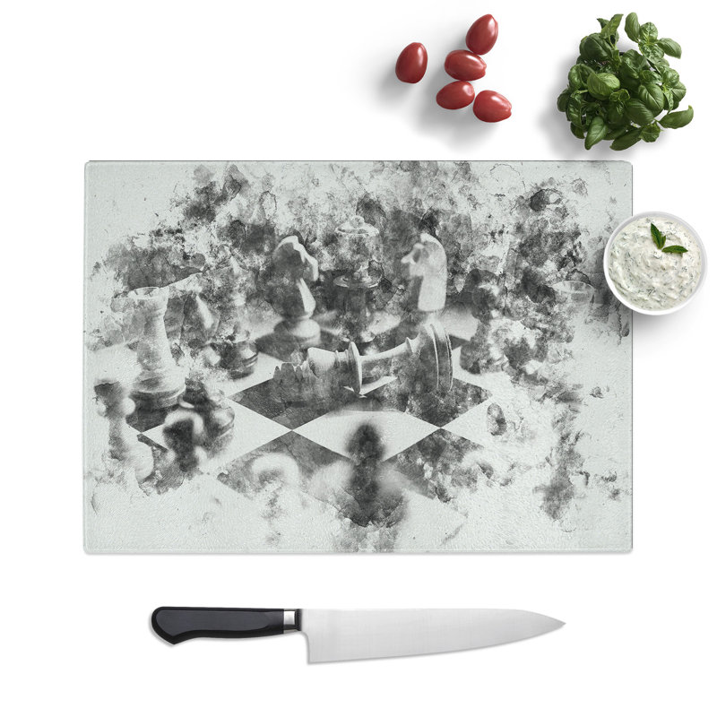 Tempered Glass Chess Checkmate Chopping Board, 28.5 cm x 39 cm