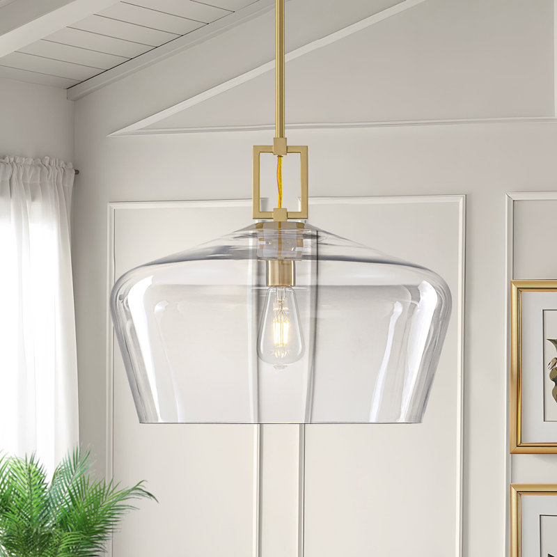 1-Light 18In.W Modern Clear Glass Dome Pendant Light