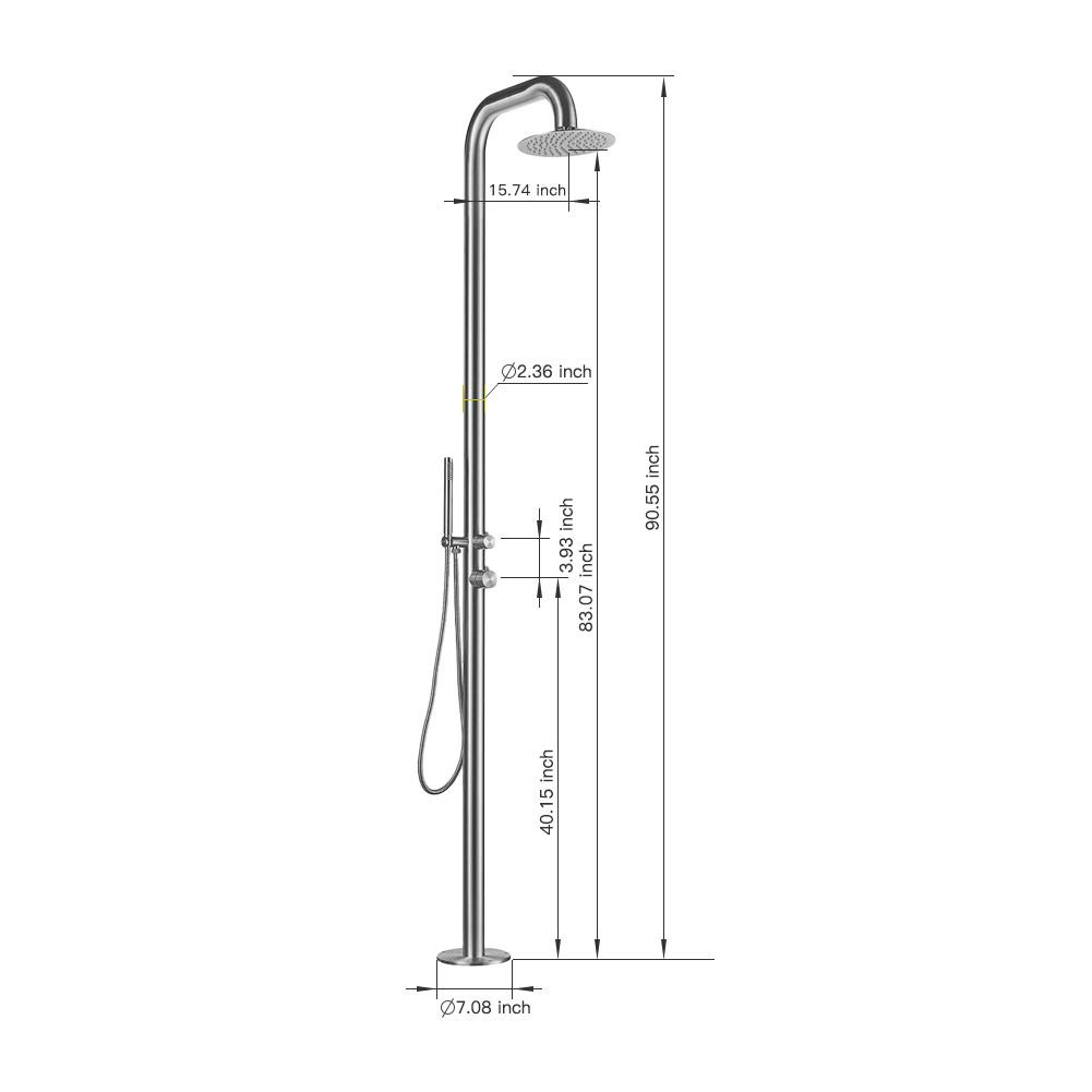 Stainless Steel Free Standing Outdoor Shower, Brushed