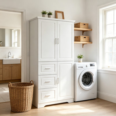 Tall And Wide Storage Cabinet With Doors, Entry Way Cabinet, Accent Cabinet With Adjustable Shelf
