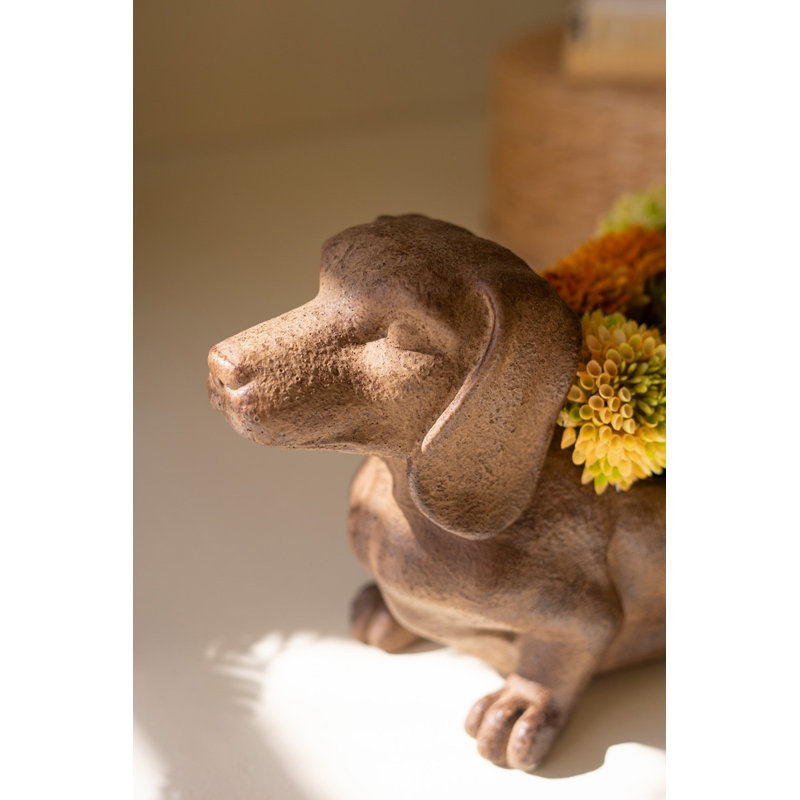  Cement Dachshund Figurine – Sculpted Dog Decor – 8"H