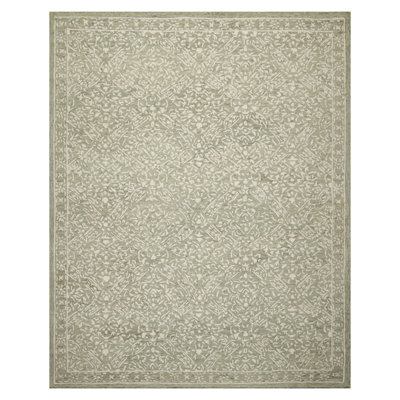 Sage Hand Hooked Wool Rug in Soft All-Over Transitional Styling
