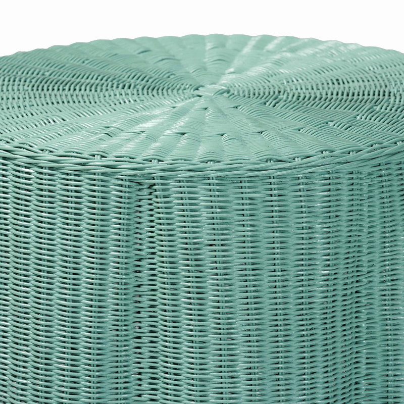 Console Scallop Natural Rattan, Coastal Boho pour le salon - Vert sarcelle