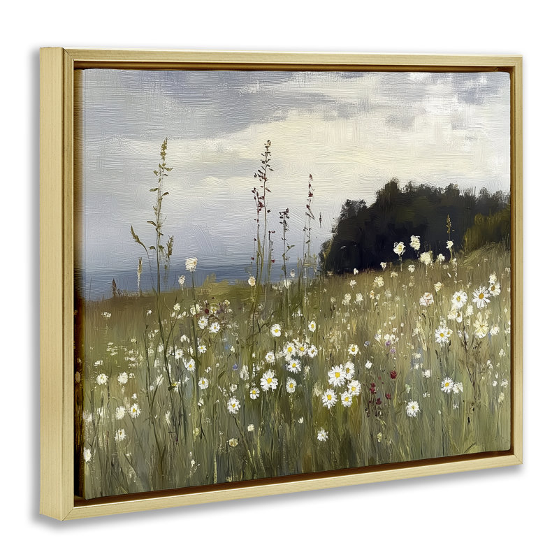 Seaside Daisy Meadow, Metallic Gold Floater Frame, 25" H x 31" W
