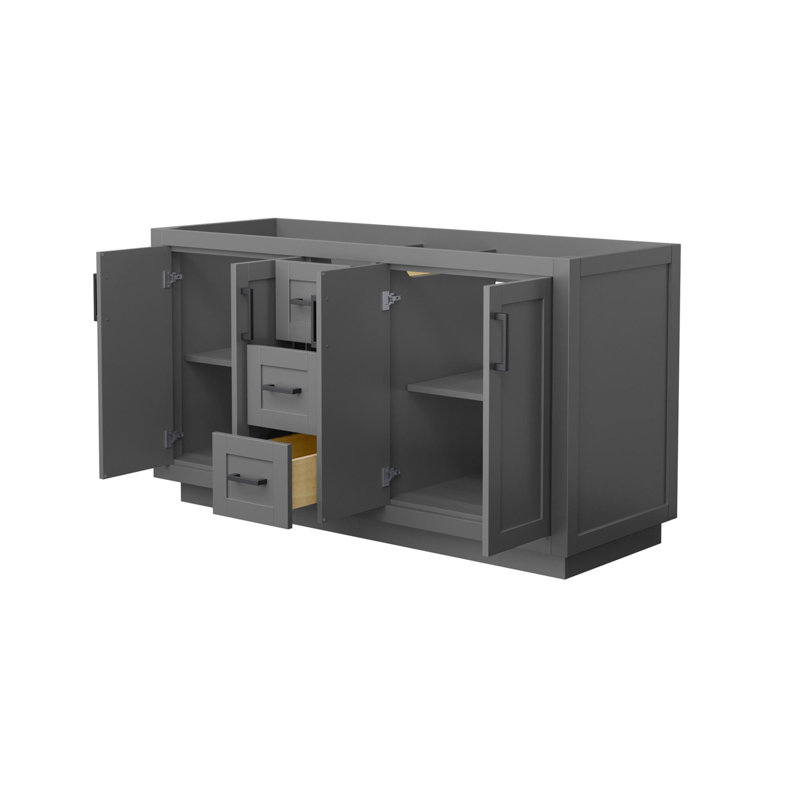 Base de meuble-lavabo double autoportant 59,25 po Miranda seulement, Gris mat / noir mat