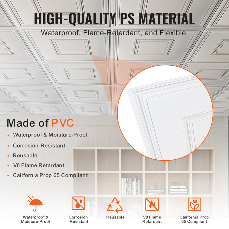 White 24x24 PVC 3D Textured Ceiling Tiles, 12-Pack