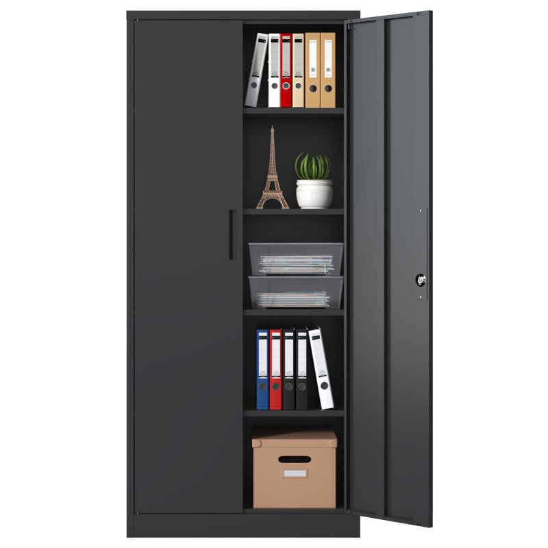 72"H Metal Garage Storage Cabinet, Black Tool Steel Locking Cabinet With Doors And 4 Shelves, Tall Cabinets