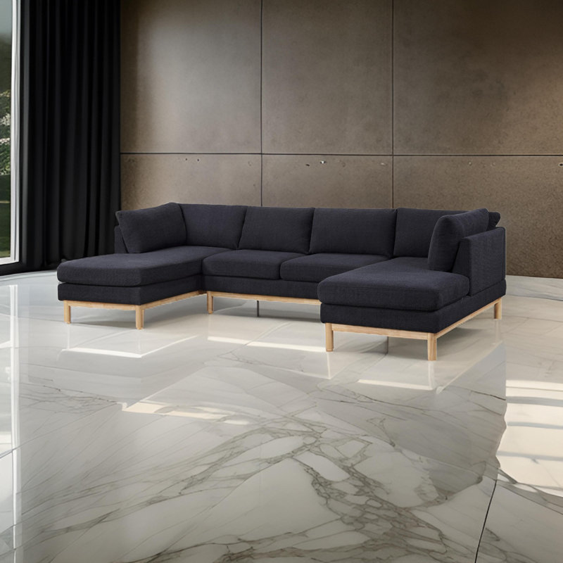 Canapé modulaire en U à double méridienne de 124 po Ryerio, Sherpa noir