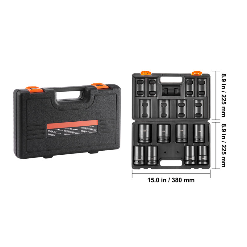 Impact Sockets Set 8pcs 6-Point 2.5 cm Drive Bit Ratchet Tool Kit Case