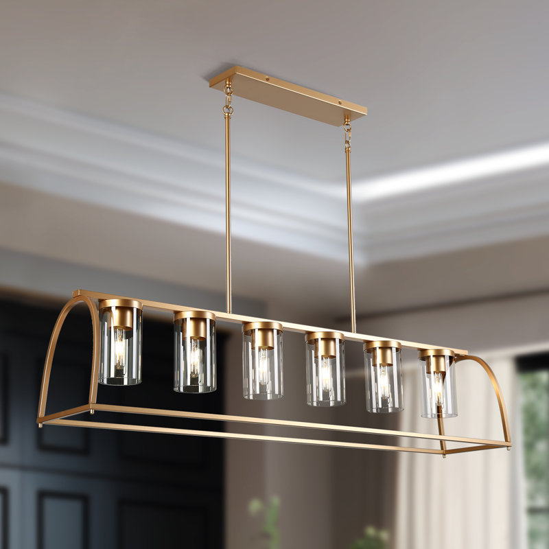Modern Contemporary Linear 6-Light Glass Kitchen Island Pendant Modern Gold Chandelier