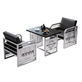 Industrial Style Card Seat Sofa Table Set 2 - Person Solid Wood Top Trestle Dining Set