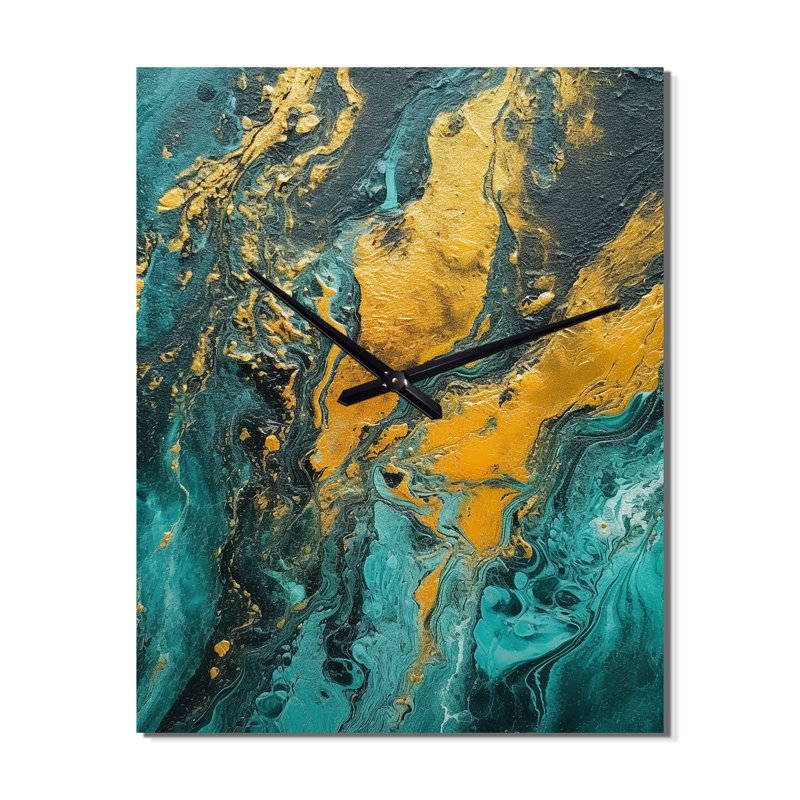 Horloge murale à formes abstraites et vagues dorées, H 32 po x l 16 po x P 1 po