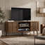 Meuble télé en bois de 55 pouces avec 2 portes à rainure verticale et étagères réglables, centre de divertissement pour salon