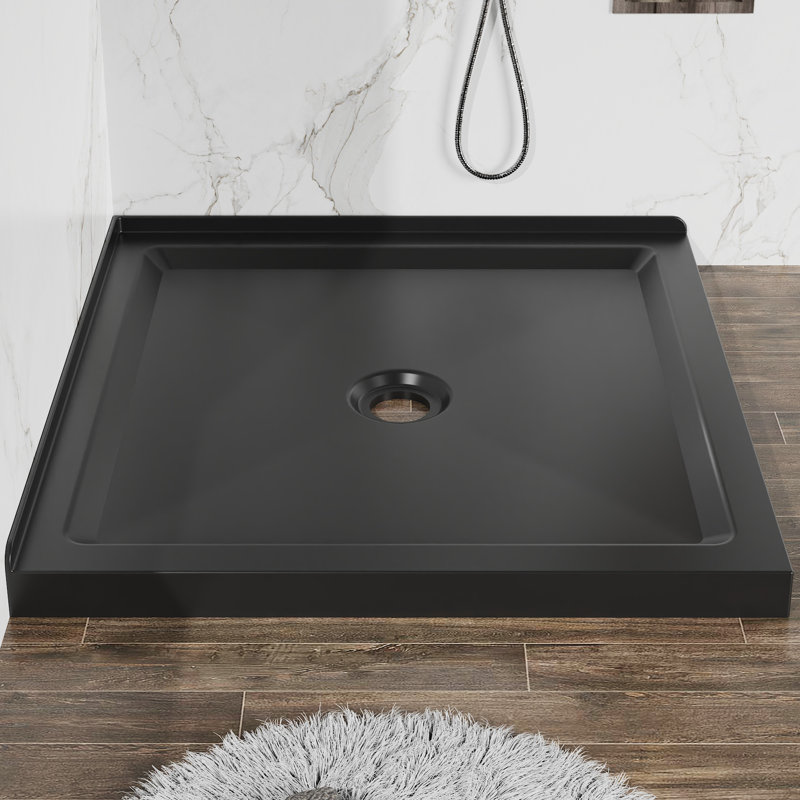 36" X 36" Shower Base With Double Threshold And Center Drain, Black