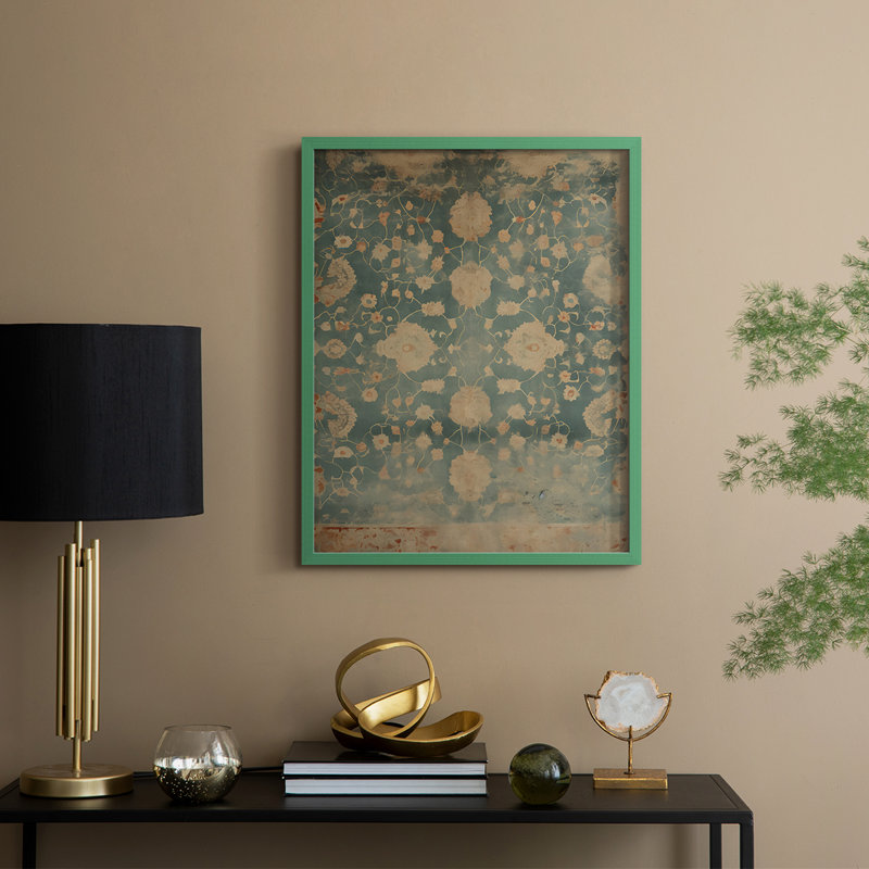 «Vintage Abstract Print I», reproduction encadrée - bois massif, Vert, H 15 po x l 12 po
