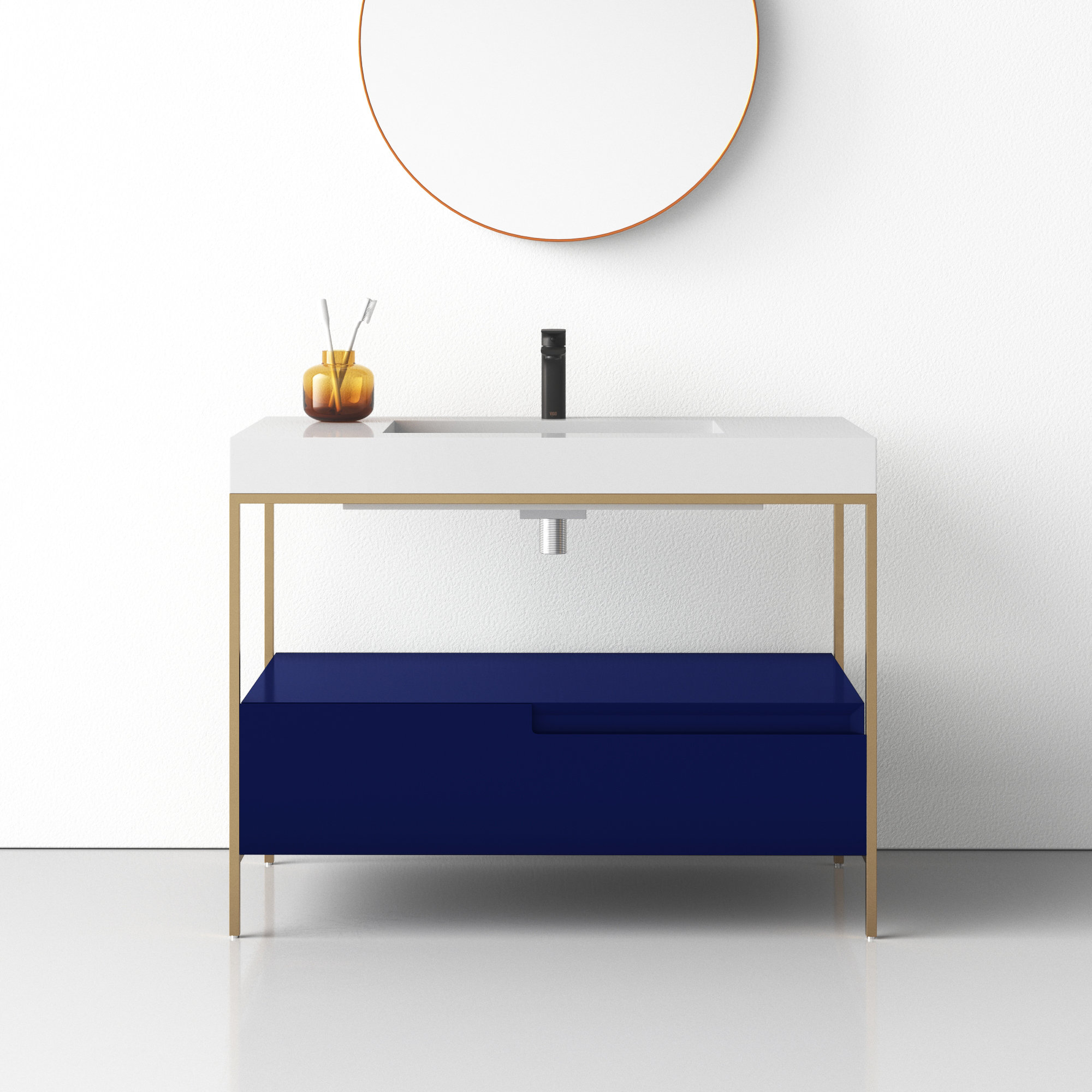 Armida 42" Single Bathroom Vanity Set, Navy Blue, White, White