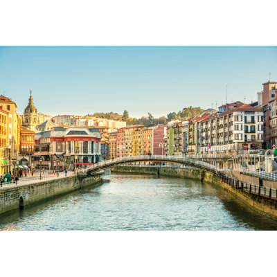 Bilbao Riverbank On Sunny Day, Spain by Jon Chica Parada - Wrapped Canvas Print