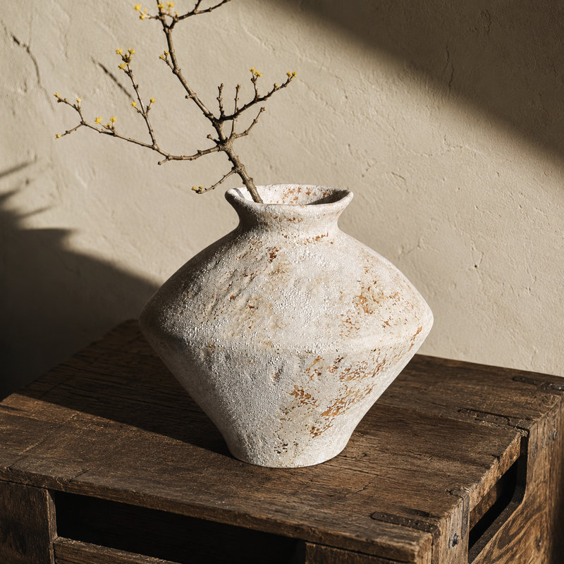 Vase Wabi Sabi, Blanc rouillé, 11,4 po