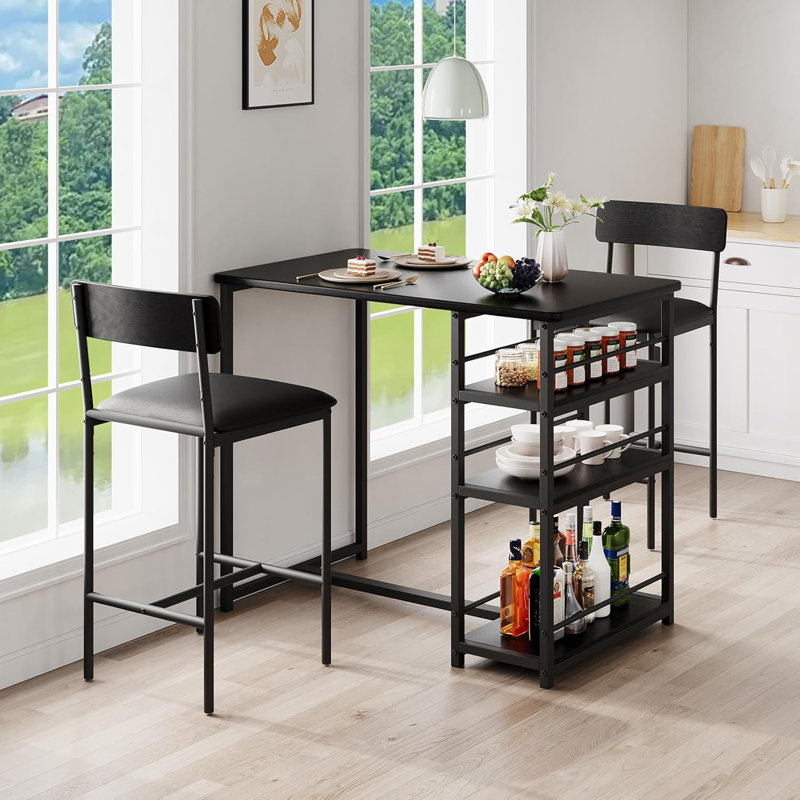 Upholstered Bar Stools with Back & Footrest, Dining Room, Black, 2, 38.83cm
