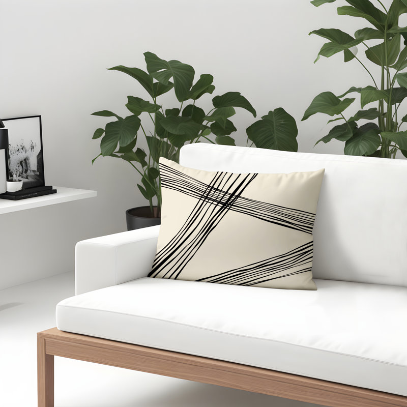 Housse et insert de coussin rectangulaire intérieur / extérieur en polyester filé Cassie, Crème, H 14 po x l 20 po