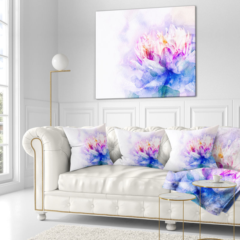 Aquarelle fleur bleue - coussin à imprimé floral, 18 po x 18 po, Coussin décoratif
