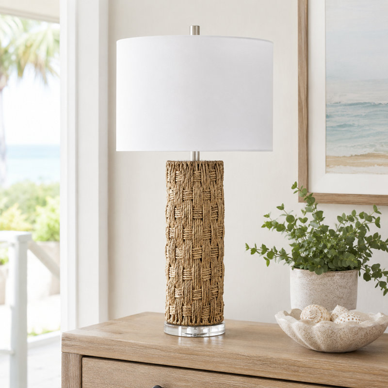 29.5" Crystal Table Lamp With White Shade