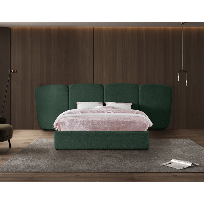 Shiloh Upholstered Platform Bed, Queen, Green Boucle Fabric