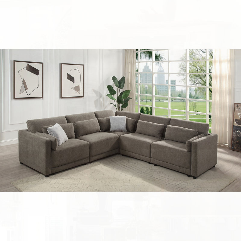 Linen Modular Sectional Sofa with Toss Pillows