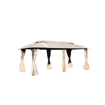 Pavillon de jardin extérieur Adrian 10 x 20 pi avec toit double, rideaux et filet