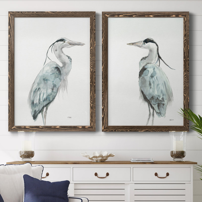 Blue Heron I - ensemble de 2 reproductions d'art sur toile encadrées, H 44 po x l 31 po x P 1 po, Encadré de bois de noyer